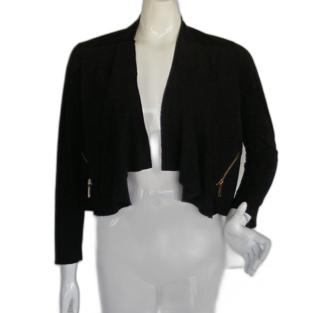 FRENCH LAUNDRY Jacket, M, Bolero, Microsuede, Black, Faux pockets, Jr M